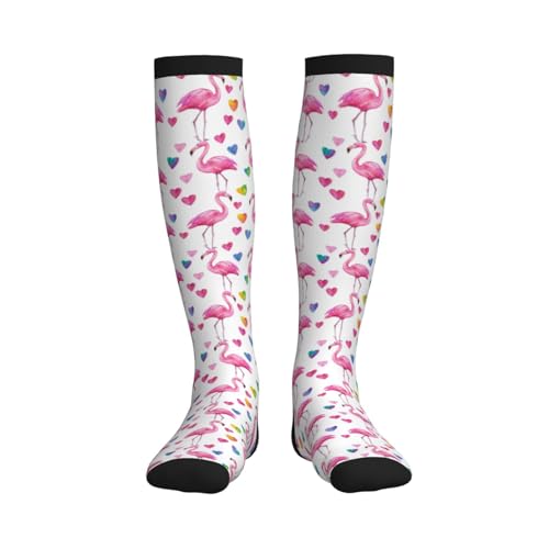 Compression Socks Women Knee High Support Circulation Stockings for Running Cycling Flying - color: Flamingo