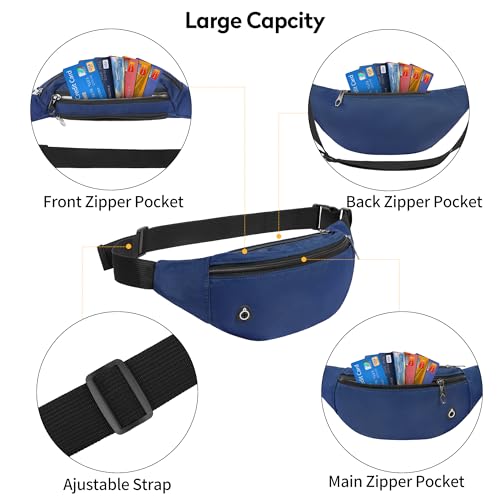 Viqueen Fashion Large Fanny Waist Pack Crossbody Belt Bag for Women and Men,Lightweight Bag with Zipper and Pockets for Running and Sports,Water Resistant,Hands Free Phone Carrying(Blue) - color: Blue-Lightweight