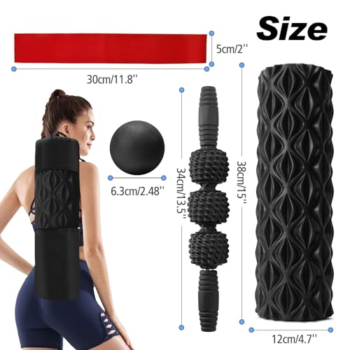 5 in 1 Foam Roller Set High Density Patented Foam Roller for Exercise - color: Black Diamond