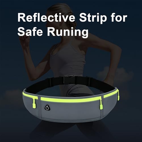 Slim Running Belt for Women Men,Runners Fanny Pack Phone Holder,Money Belt,Running Gear Accessories,with 3 Pockets (Green-gray) - color: Green-gray