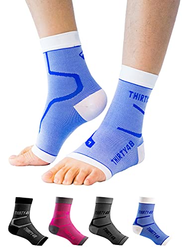 Thirty48 Plantar Fasciitis 20-30 mmHg Ankle Compression Socks, Foot Brace - color: Blue (1 Pair), size: Small