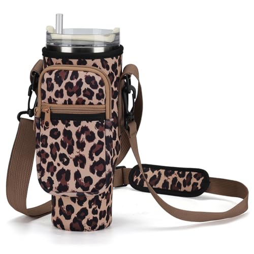 GOEWY Water Bottle Carrier Bag for Stanley Cup 40/30oz with Phone Pockets - color: Leopard, size: 30oz