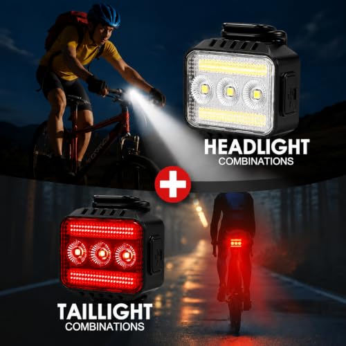 Bike Lights Front and Back Set for Night Riding,Rear Bicycle Light - color: Black, size: 4Pack