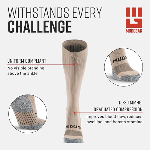 MudGear Graduated Compression Socks, Durable, Sweat-Resistant OCR Performance Socks with Cushioned Footbed, Made in USA - color: Coyote Tan, size: Medium