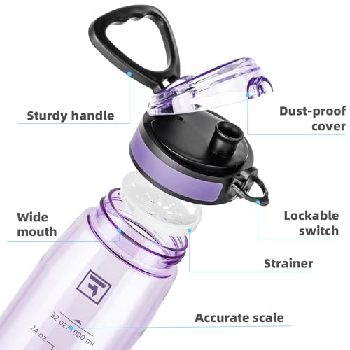 Fanhaw 32 oz Clear Plastic Water Bottle, Chug Lid, Amethyst - color: Amethyst