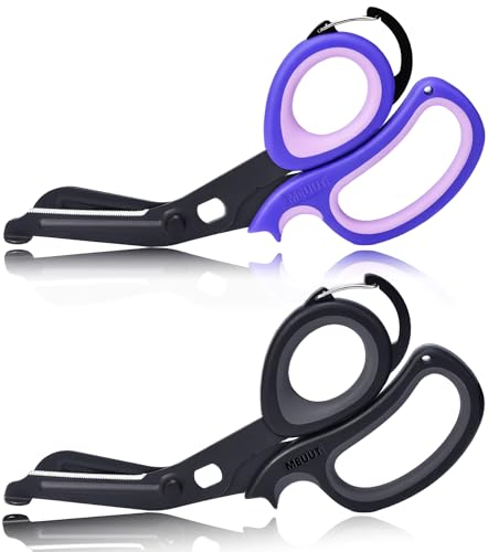 MEUUT Trauma Shears with Carabiner 7.5 Inch 2-Pack Medical Scissors - color: Black/Black+purple/Purple