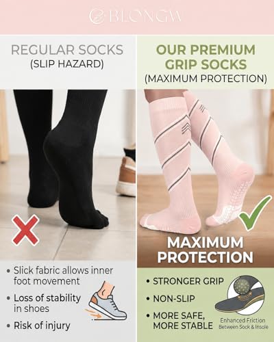 Compression Socks with Grips for Women Toe Pilates Socks Grippy Socks Woman Hospital Non Slip for Pregnancy Nurse - color: B01-Grey/Pink