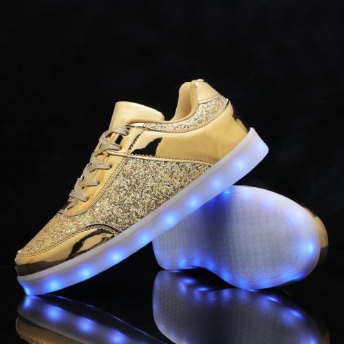 YuanRoad Unisex LED Light Up Shoes with USB Charging Glowing Luminous LED Sneakers - color: Glitter Dbgold, size: 7.5 Women/6 Men