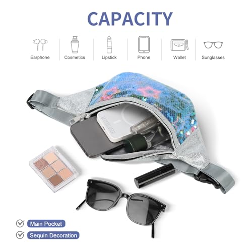 Holographic Sequined Fanny Packs for Women, Waist Belt Bag Fashion, Crossbody Bum Bag for Running, Green Star - color: Green Star