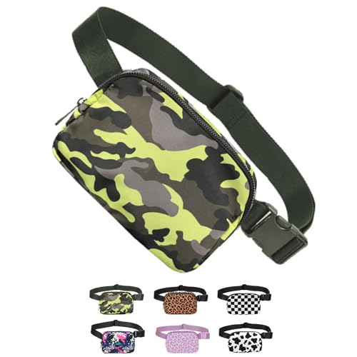 Tapp Collections Unisex Mini Crossbody Belt Bag with Adjustable Strap Small Waist Pouch for Workout Running Traveling Hiking - A Pattern/Camouflage Green, 8’’ x 2’’ x 5’’ - color: A Pattern / Camouflage Green