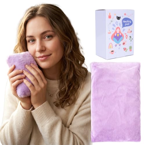 Microwavable Heating Pad with Ultra-Soft Plush Cover, 8×5" Clay Ball Heat Pack for Cramps, Neck, Back & Shoulder Pain Relief, Moist Hot Cold Therapy, Washable Cover, Purple