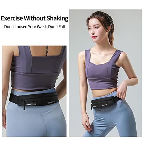 Slim Running Belt Fanny Pack, Exercise Waist Pack for Women and Men, Runners Fanny Pack Phone Holder, Waist Belt for Workout Jogging Hiking Cycling, Money Belt Running Gear Accessories (Black)