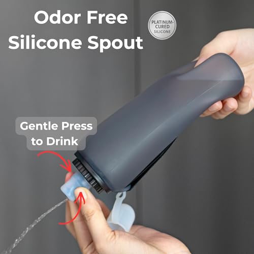 Handheld Running Water Bottle, Collapsible Silicone Foldable 350mL - color: Translucent Gray