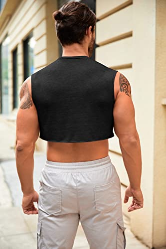 Mens Cropped Tank Top Lightweight Vest Sleeveless Hot Shirts - color: Black, size: Medium