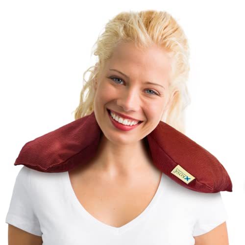 KOYA Naturals Neck Heating Pad Microwavable - Cherry Pit/Stone/Seed Pillow Heat Pack for Neck, Muscles, Joints, Stomach Pain, Menstrual Cramps - Warm Compress Wrap - Moist Heat Therapy (Henna Red)