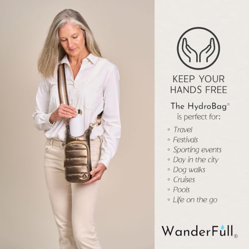 WanderFull Original HydroBag Crossbody Water Bottle Holder with Phone Pocket, Fits Water Bottles up to 32 oz - color: Bronze