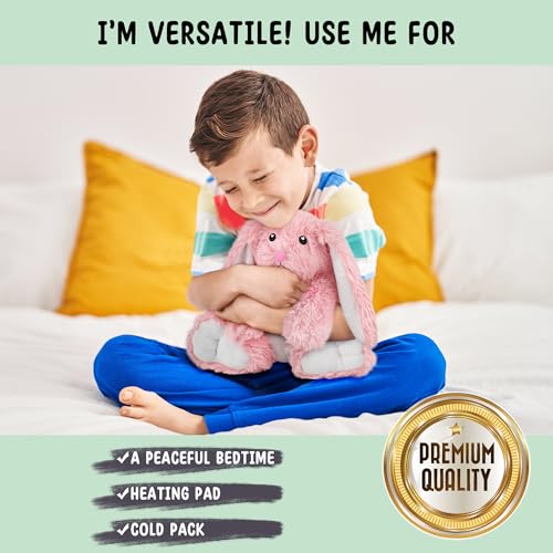 Bunny Microwavable Stuffed Animal – 1.5 lb Unscented Heating Pad Plush, Soft Cozy Bunny Toy for Relaxation and Comfort, Gift for Women, Girls, Adults & Kids by Happy Fuel, Pink - color: Pink Bunny
