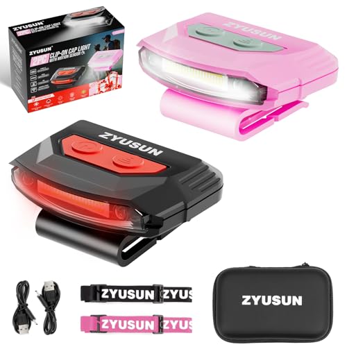 2-Pack Rechargeable Cap Light,Portable headlamps,Clip on Hat with Motion Sensor,Lightweight IPX4 Waterproof,Night Vision LED Lights for Hunting Fishing Camping Hiking Cycling (Pink+Red) - color: Red+Pink