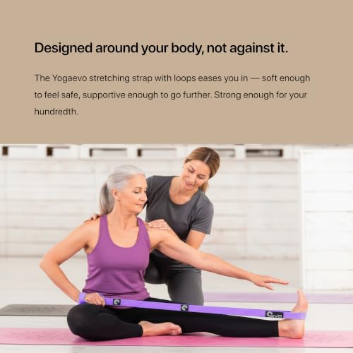 Yogaevo Elastic Stretching Strap With Loops For Physical Therapy - color: Purple