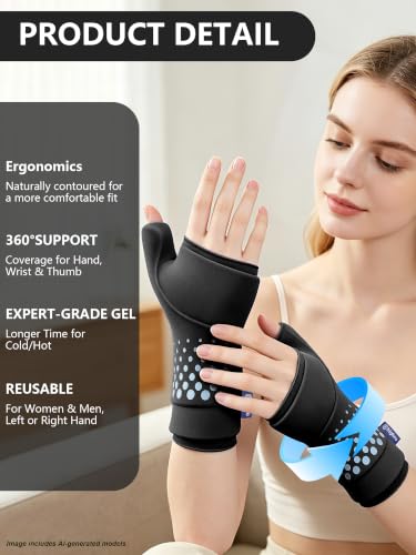 Wrist &Thumb Ice Pack Wrap-Thickened Gel for Long-Lasting Cold Compression - color: 2 Pack-black, size: L/XL