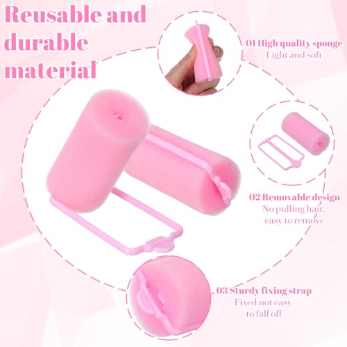 24Pcs Pink Sponge Rollers for Hair, Soft Sponge Curlers for Hair, No Heat Foam Rollers(2.36×1.18in,Pink) - color: Pink