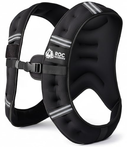 Roc Outdoors Weighted Vest W/ Rub-Free Technology for Woman and Men, 5lb/10lb/15lb/20lb/30lb Weight Vest with Reflective Stripe for Workout, Strength Training, Running, Walking, Fitness, Weight Training, Weight Loss, Weightlifting - size: 10lb