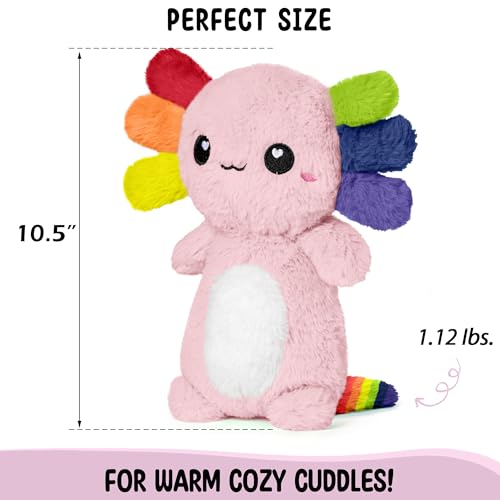 Axolotl Microwavable Stuffed Animals Unscented Heating Pad, Rainbow, 1.5lbs Soft Cozy Kawaii Hot and Cold Plushie Heating Pad for Women and Kids, Cute Warm Pillow Plush Gifts for Axolotl Lovers - color: Rainbow Axolotl