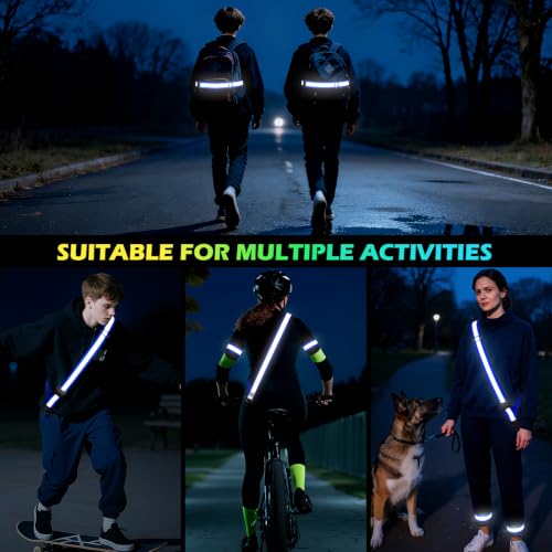 Reflective Walking Gear at Night, High Visibility Safety Reflective Sash Belt and 2-Pack Armband Set, Night Running Safety Gear for Women Men Kids - color: Blue