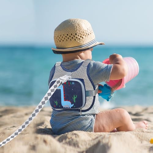 Accmor Toddler Harness Leash, Cute Dinosaur Kids Leashes + Reflective Anti Lost Wrist Link, Collapsible Baby Walking Harness Belt, Breathable Child Hand Strap Tether for Boys Traveling in Hot Weather - color: Navy Blue/Breathable Brachiosaurus
