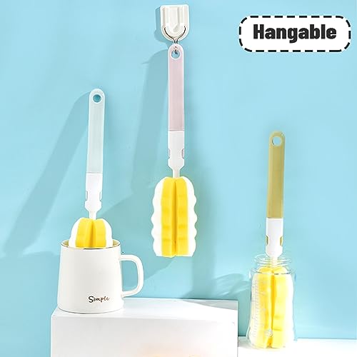 INVODA 4PCS Bottle Brush Long Handle Cup Cleaner Brush Sponge Bottle Scrubber Replaceable Brush Head Portable Bottle Cleaning Brush for Baby Bottle Dishwashing Kitchen Clean Mugs (4PCS+ 4 Brush heads) - color: 4 Pcs+ 4 Brush Heads