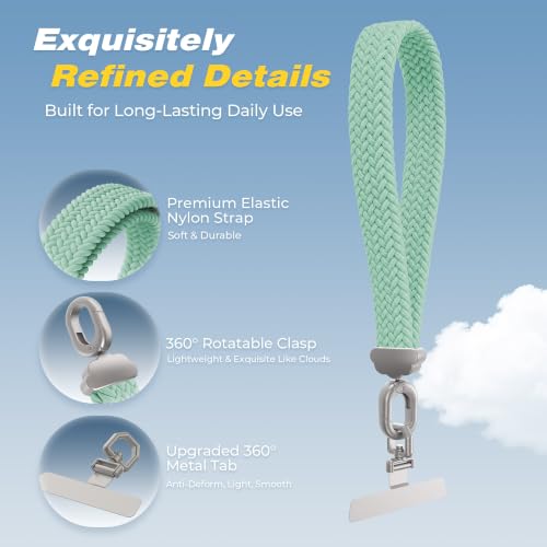 Stretchy Phone Wrist Strap, with 360° Rotatable Metal Tab - color: Light Green