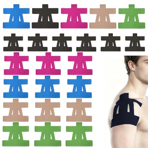 24 Count Kinesiology Tape for Shoulder Precut, Shoulder Tape for Pain Relief, Waterproof Breathable Elastic Shoulder Tape Kinesiology Support for Rotator Cuff, Daily Use and Sports