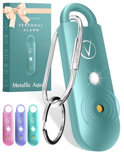 Vantamo Personal Alarm for Self Defense with Low Battery Notice, Strobe Light & Extra Loud 130 dB Double Speakers Safety Keychain Set for Women, Rechargeable Panic Button for Womens Self Defense - color: Metallic Aquamarine