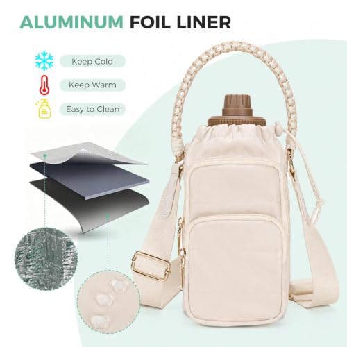 Crossbody Water Bottle Bag with Shoulder Strap for Women, Beige - color: Beige