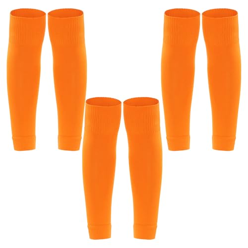 phnydreg 3 Pairs Leg Sleeve Shin Pre Cut Socks for Kids Youth Men Women Soccer Running Cycling - color: Orange