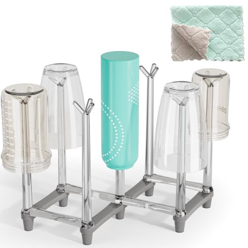 Marbrasse Retractable Cup Drying Rack, Drinking Glass and Sports Bottle Drainer Stand, Plastic Bag Dryer with Non-Slip Bottom for Kitchen Countertop - color: 1p