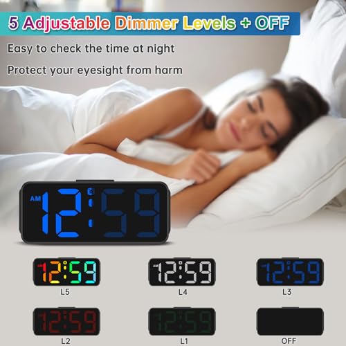 Peakeep Small Cute Digital Alarm Clock Plug-in for Kids Bedrooms Bedside - color: Black With Colorful (Plug-in, Ultra-compact)
