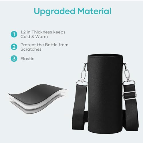 BUZIO Water Bottle Insulated Sleeve, Bottle Carrier with Strap - color: New Black, size: 32oz