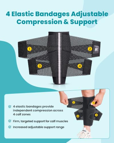 Sylong® Torn Calf Muscle Compression Sleeve Wrap Brace for Calf Swollen, Edema, Soreness, Strain, Cramps, Varicose veins, with 4 sets of Elastic straps - 2XL/3XL (1 pack) - size: 2XL/3XL