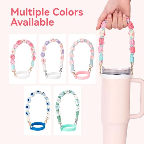 Water Bottle Handle Strap Compatible with Owala & Stanley Cups - color: Flower Black