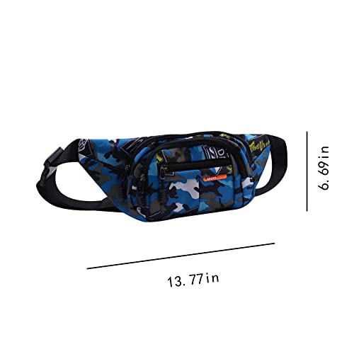 AIBEARTY Kids Fanny Pack Boys Small Camouflage Waist Pack Belt Waist Bag Pack Pouch with Adjustable Strap for Children Sport Running, Camping, Trip - color: B Blue