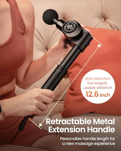 NAPRE Foldable Massage Gun Deep Tissue with 5 Adjustable Angles,Handheld Percussion Back Massager for Muscle/Neck/Body Pain Relief with Long Extension Handle,32-Speeds,6 Heads,with Case - color: Eclipse Black