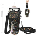 Water Bottle Carrier Bag for Stanley Cup 40/30oz, Neoprene Water Bottle Holder Pouch with 3 Pocket Adjustable Shoulder & Hand Strap - color: Retro Forest Mushroom