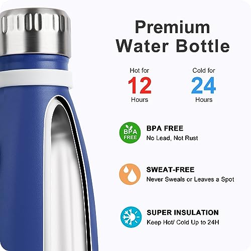 Small Water Bottle,9 oz Stainless Steel Flask for Kids,Insulated Leakproof - color: Navy, size: 9 Ounces
