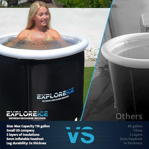Explore Ice Bath Pro Max XL Cold Plunge Barrel Tub, Black/White, 100 Gallon