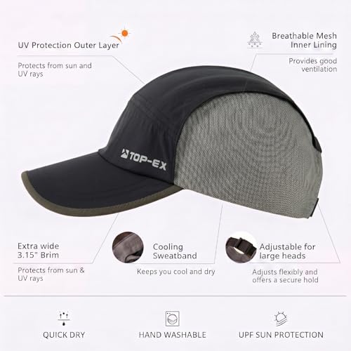UvCoolix™ Cooling Sweatband Lightweight Running Hat,UPF50+ Protection Breathable Mesh Sun Cap,Quick Dry Performance Hiking - color: Black, size: Medium-Large