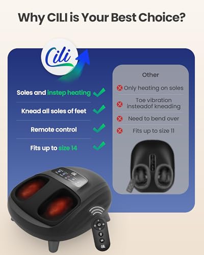 CILI Shiatsu FSA Foot Massager with Heat and Compression, Knead Rolling HSA Feet Massager for Neuropathy, Plantar Fasciitis, Remote Control, Up to Men Size 14" - color: Light Black