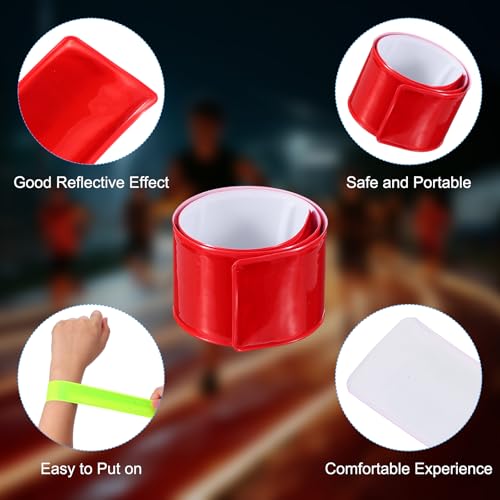Reflective Slap Bands, 12 Pcs Reflector Band Snap Bracelet Armbands High Visibility Safety Reflectors Wrist Strap Strips for Night Jogging Cycling Running Hiking, Red