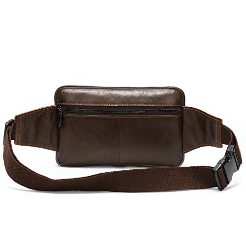 NIUCUNZH Real Leather Fanny Pack for Men Women Sling Waist Packs for Travel - color: Coffee