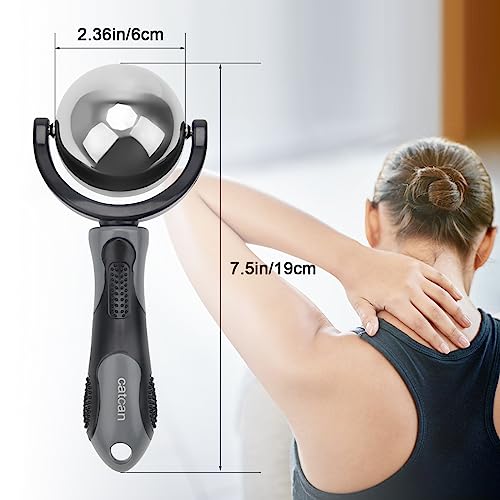 Cold Massage Roller Ball with Handle-Back Muscle Metal Ice Roller Ball Tool - color: Black